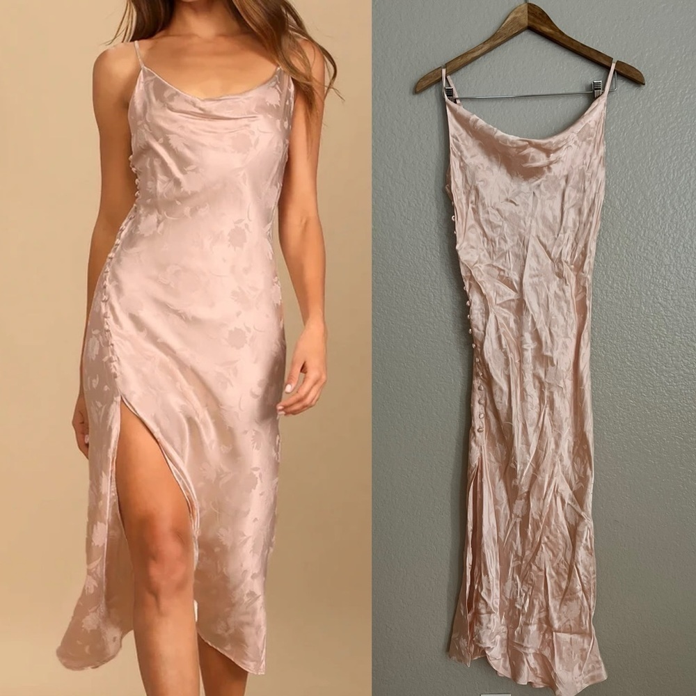 NWOT All About You Blush Pink Floral Jacquard Satin Midi Dress